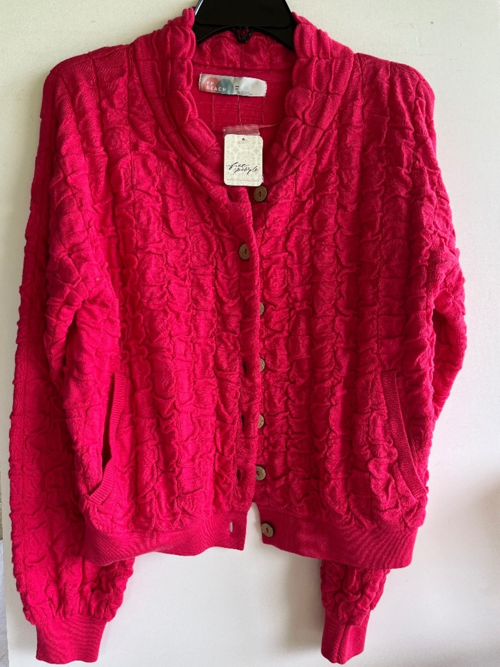 Free People FP Beach bright pink button front cardigan sweater - women’s M